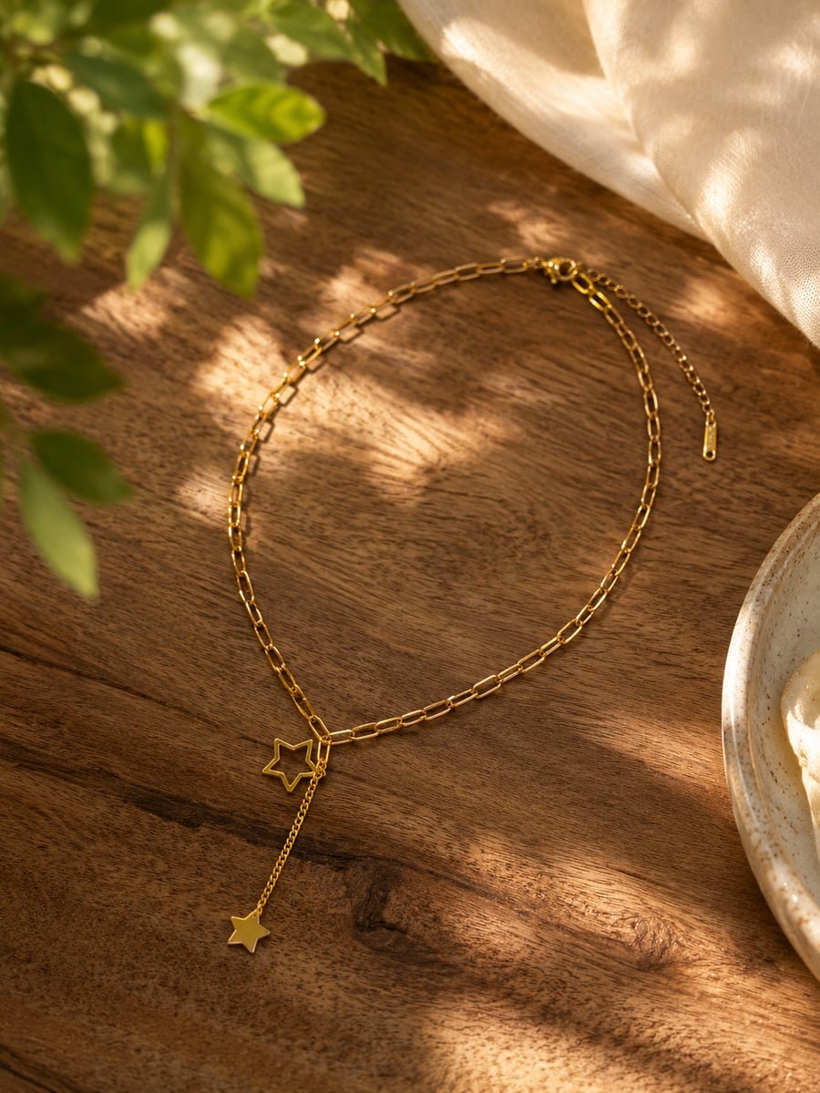 Paperclip Star Drop Y-Necklace – Demi-Fine Gold - view 4