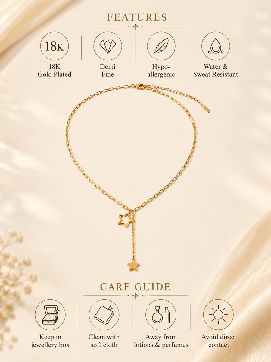 Paperclip Star Drop Y-Necklace – Demi-Fine Gold - view 6