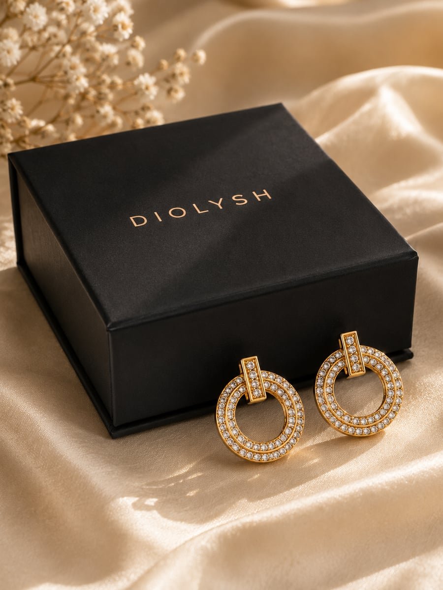 Pavé CZ Circle Drop Earrings, Anti-Tarnish Gold - view 5