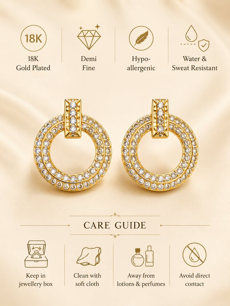 Pavé CZ Circle Drop Earrings, Anti-Tarnish Gold - view 6