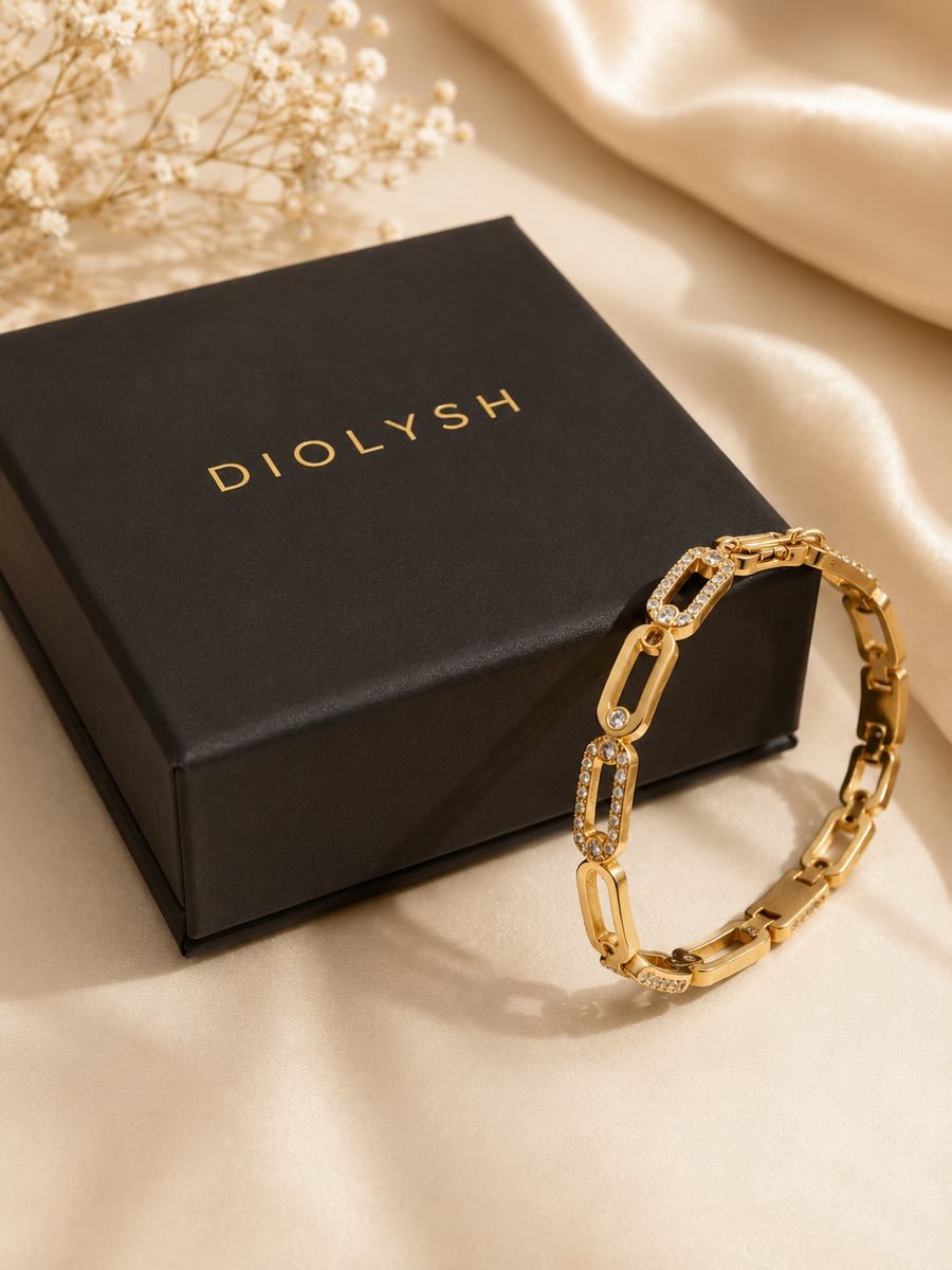 Pavé CZ Oval Link Bangle, Anti-Tarnish Gold - view 5