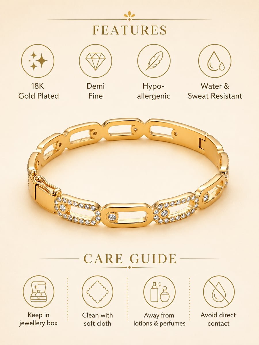 Pavé CZ Oval Link Bangle, Anti-Tarnish Gold - view 6
