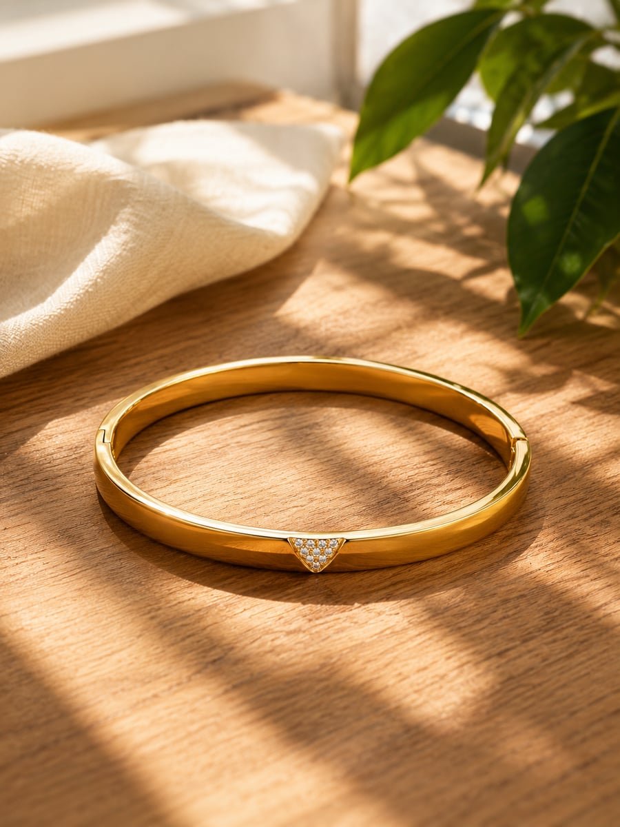 Pavé CZ Triangle Bangle Bracelet – Demi-Fine Gold - view 4