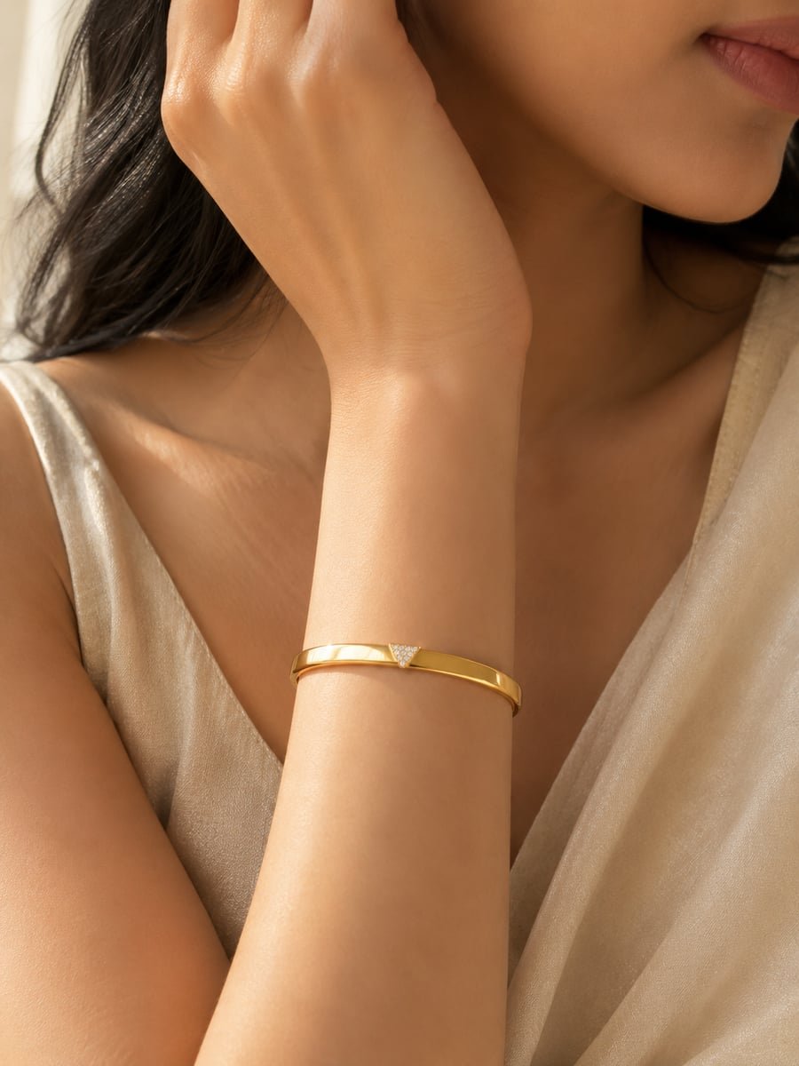 Pavé CZ Triangle Bangle – Demi-Fine Gold - view 2