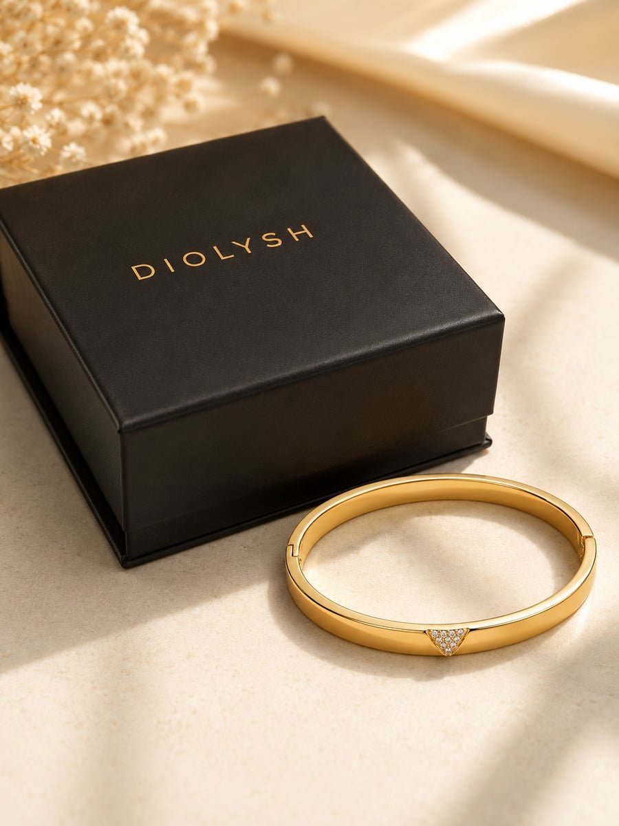 Pavé CZ Triangle Bangle – Demi-Fine Gold - view 5