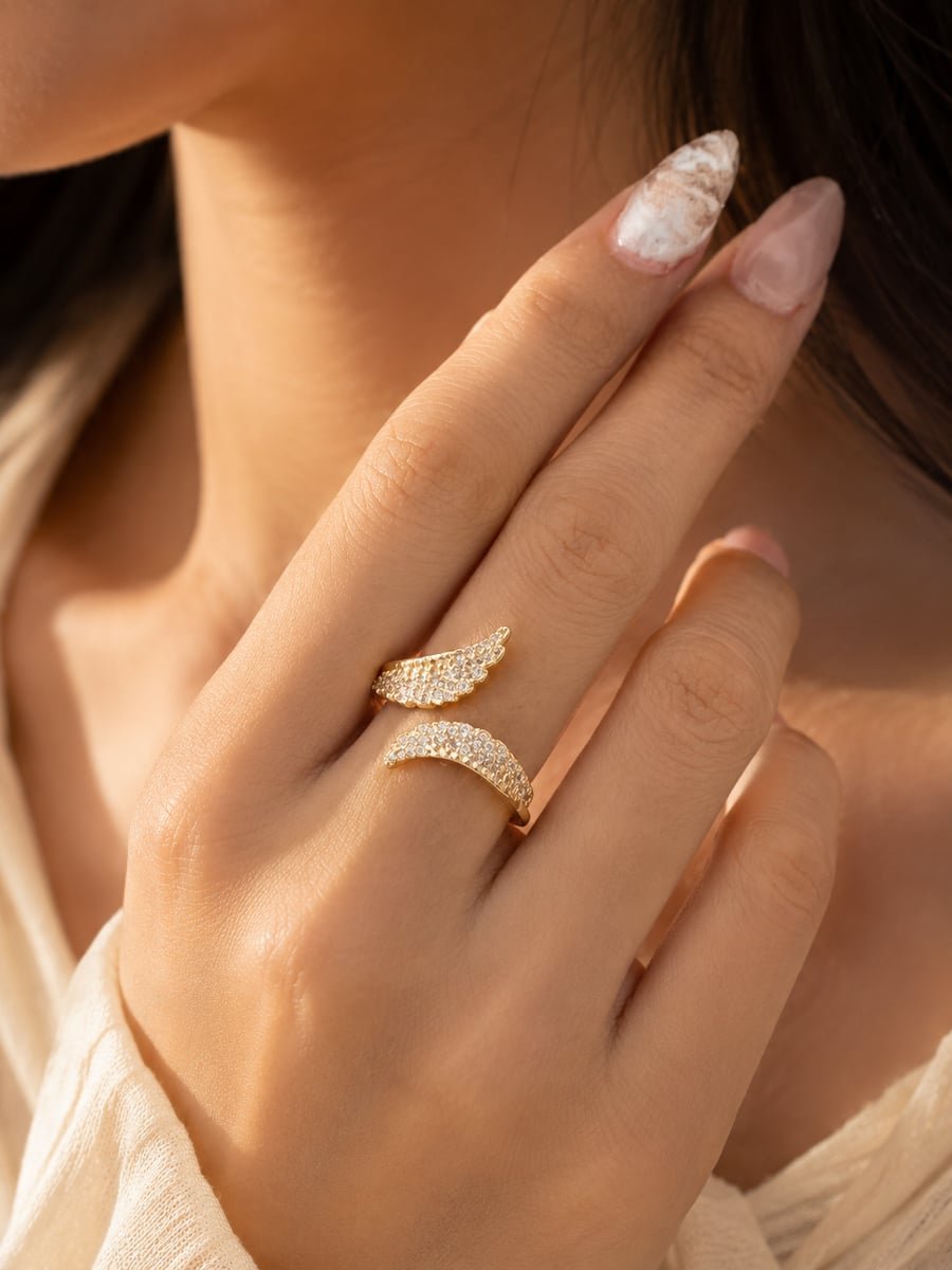 Pavé CZ Wing Wrap Ring in Stainless Steel - view 2