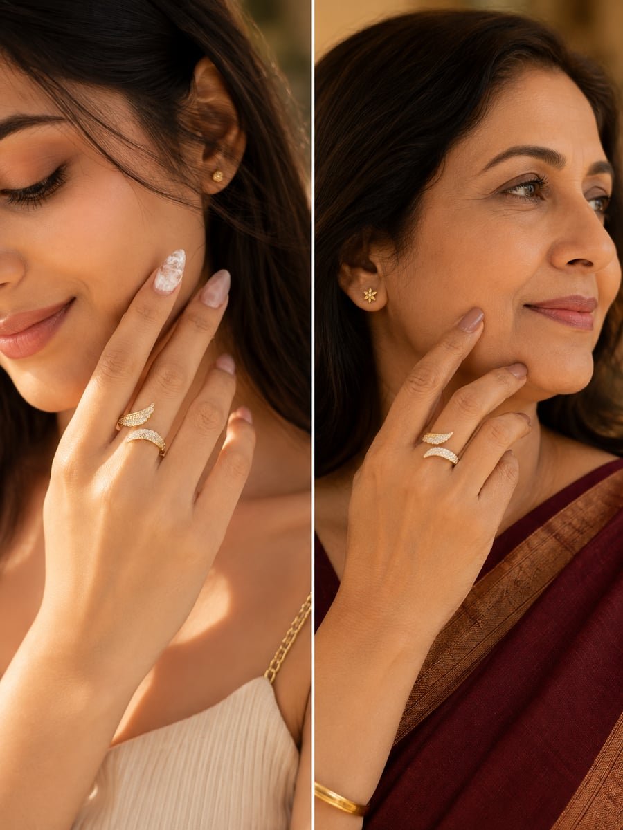 Pavé CZ Wing Wrap Ring in Stainless Steel - view 3