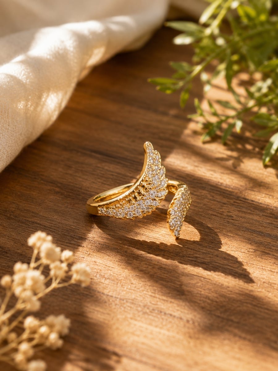 Pavé CZ Wing Wrap Ring in Stainless Steel - view 4
