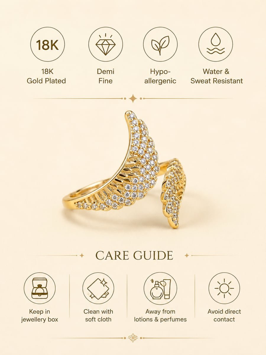 Pavé CZ Wing Wrap Ring in Stainless Steel - view 6