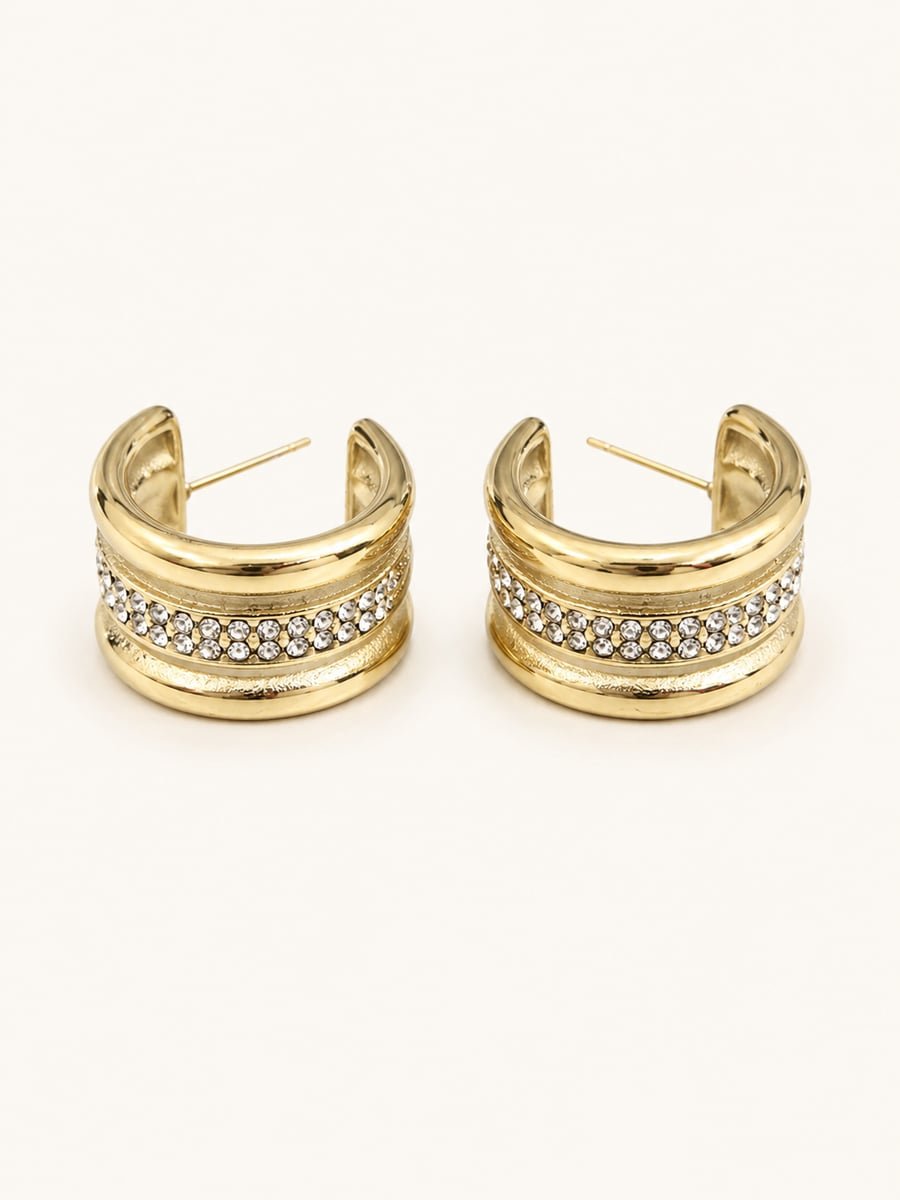 Pavé Row Wide Hoop Earrings – Demi-Fine Gold