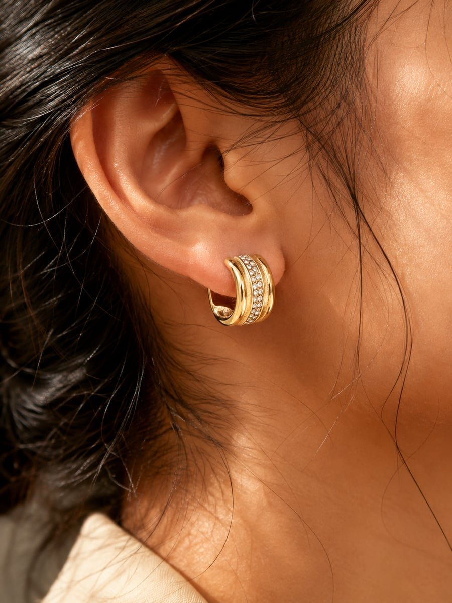 Pavé Row Wide Hoop Earrings – Demi-Fine Gold - view 2