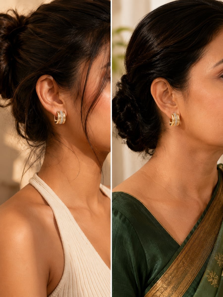 Pavé Row Wide Hoop Earrings – Demi-Fine Gold - view 3