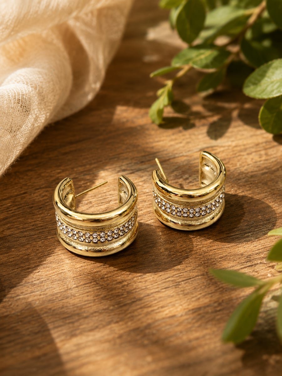 Pavé Row Wide Hoop Earrings – Demi-Fine Gold - view 4