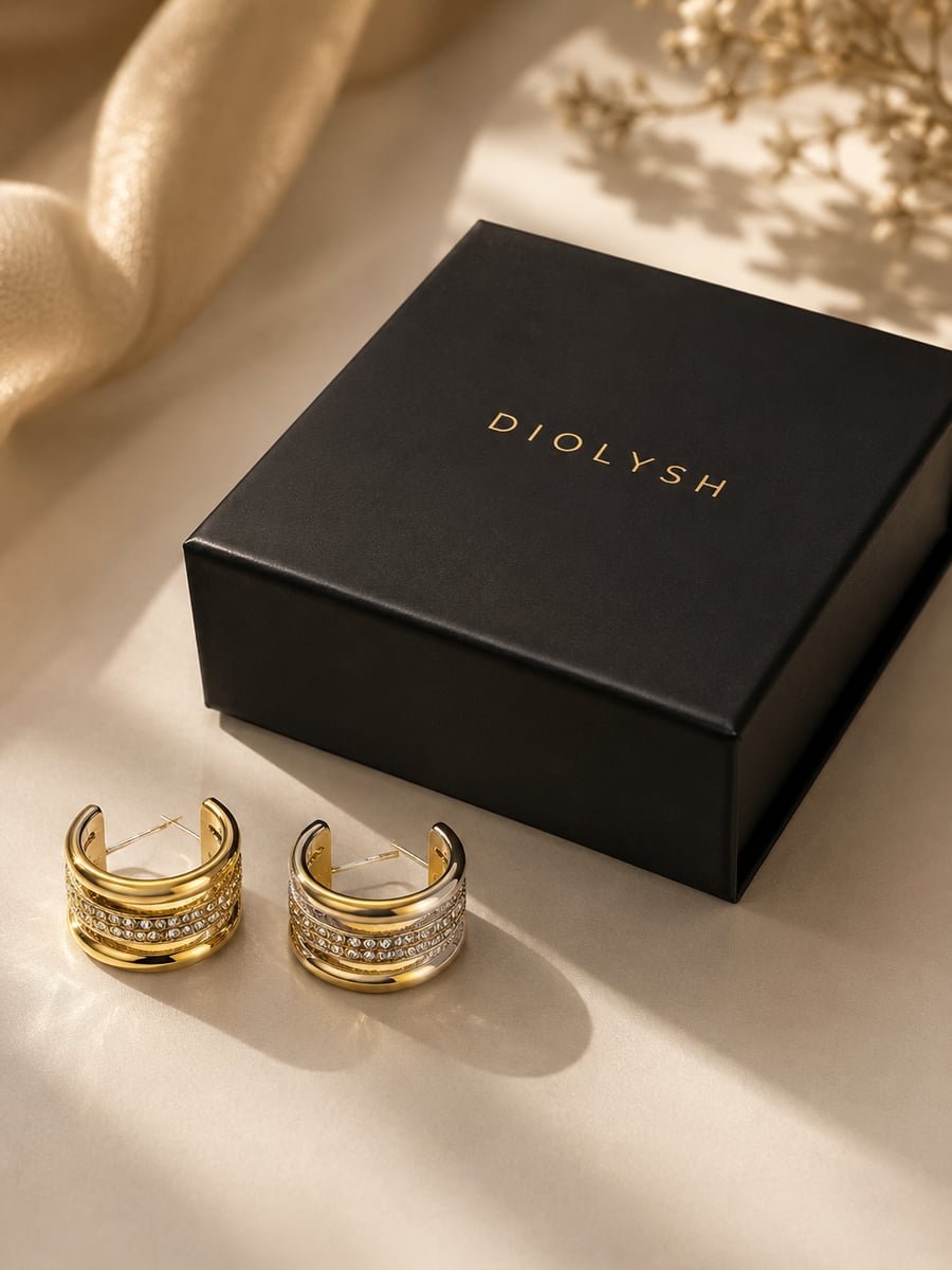 Pavé Row Wide Hoop Earrings – Demi-Fine Gold - view 5