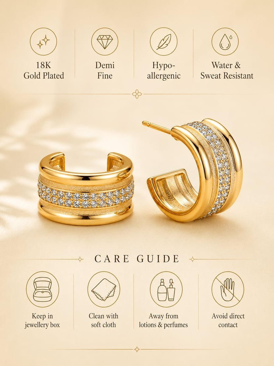 Pavé Row Wide Hoop Earrings – Demi-Fine Gold - view 6