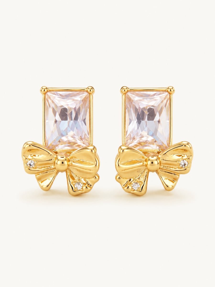 Pink Stone Bow Stud Earrings – Demi-Fine Gold