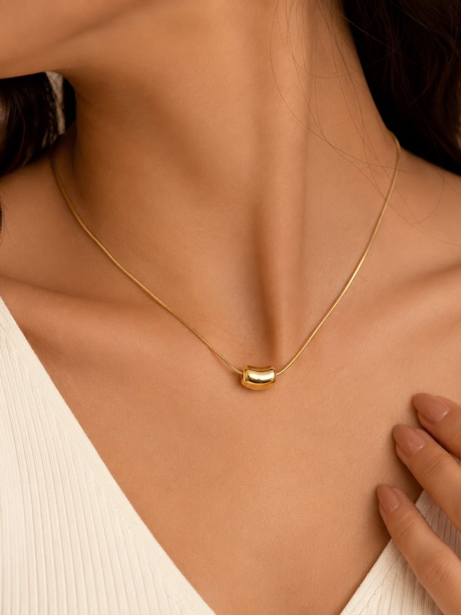 Polished Bean Slider Necklace – Demi-Fine Gold - view 2