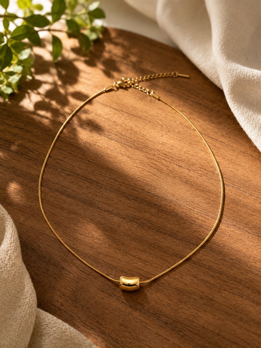 Polished Bean Slider Necklace – Demi-Fine Gold - view 4