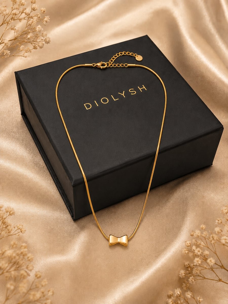 Polished Bow Pendant Necklace – 18K Gold Plated - view 5