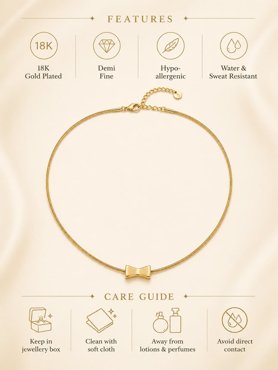 Polished Bow Pendant Necklace – 18K Gold Plated - view 6