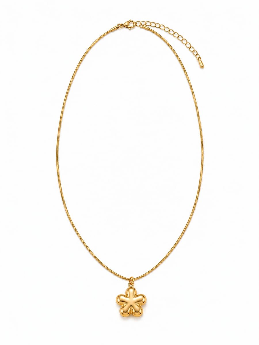 Puffed Flower Pendant Necklace – 18K Gold Plated