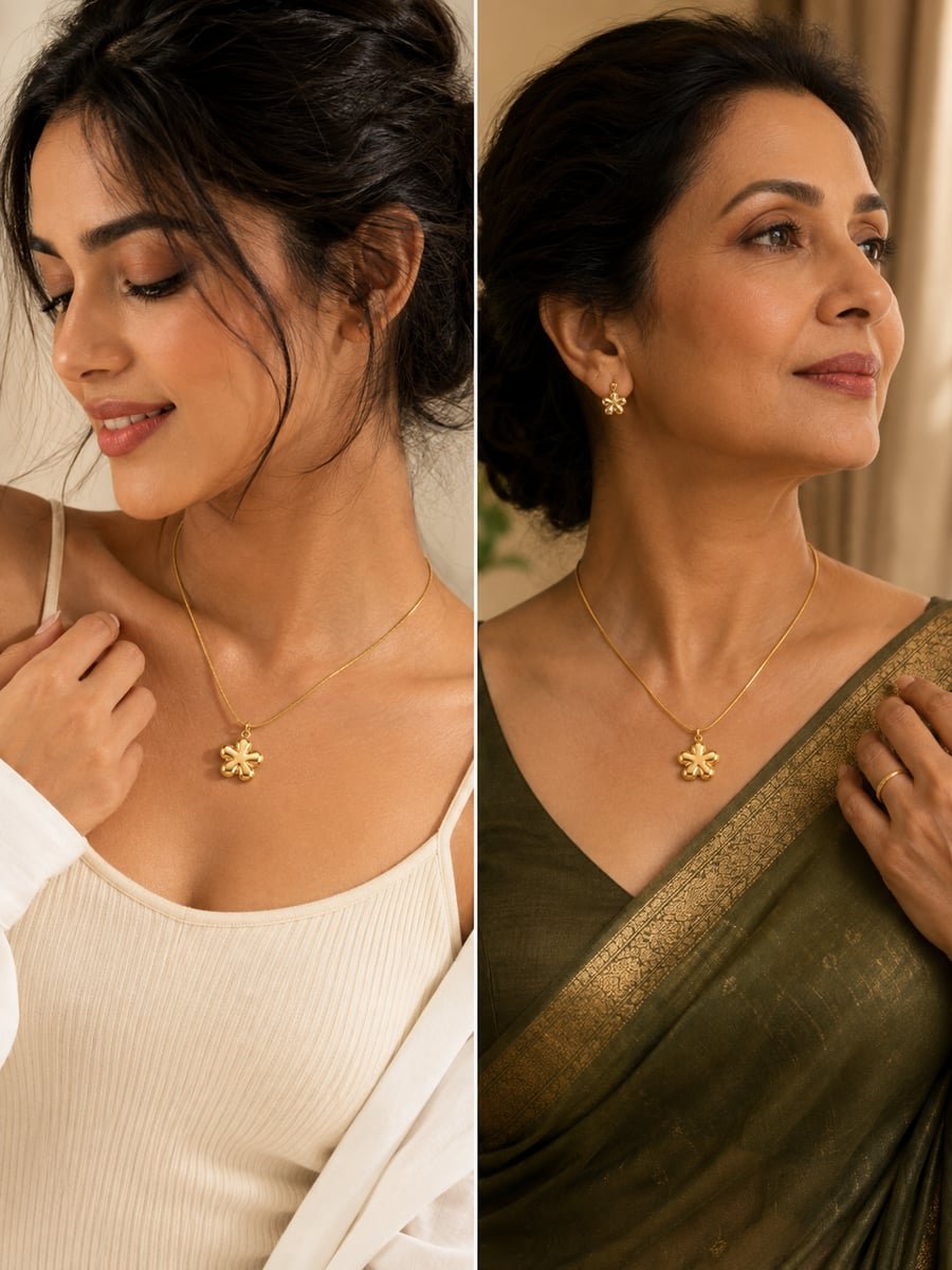Puffed Flower Pendant Necklace – 18K Gold Plated - view 3