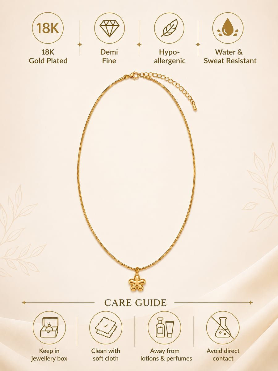 Puffed Flower Pendant Necklace – 18K Gold Plated - view 6