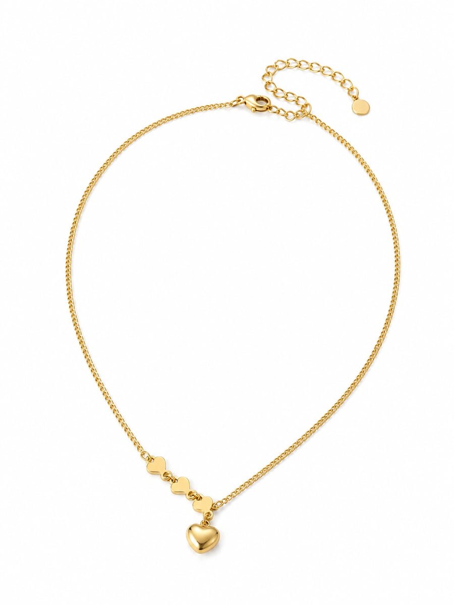 Puffed Heart Charm Pendant Necklace – 18K Gold Plated