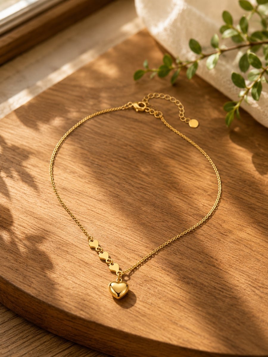 Puffed Heart Charm Pendant Necklace – 18K Gold Plated - view 4