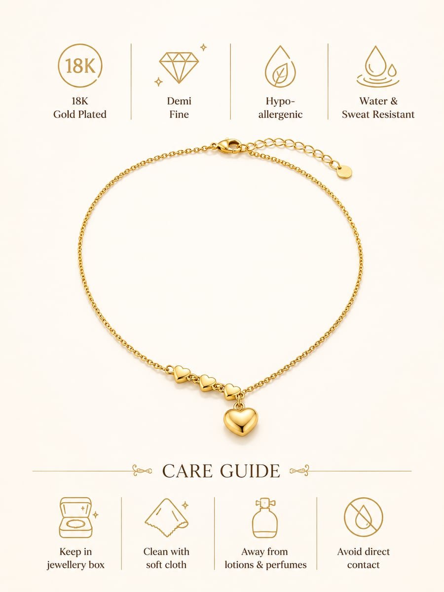 Puffed Heart Charm Pendant Necklace – 18K Gold Plated - view 6