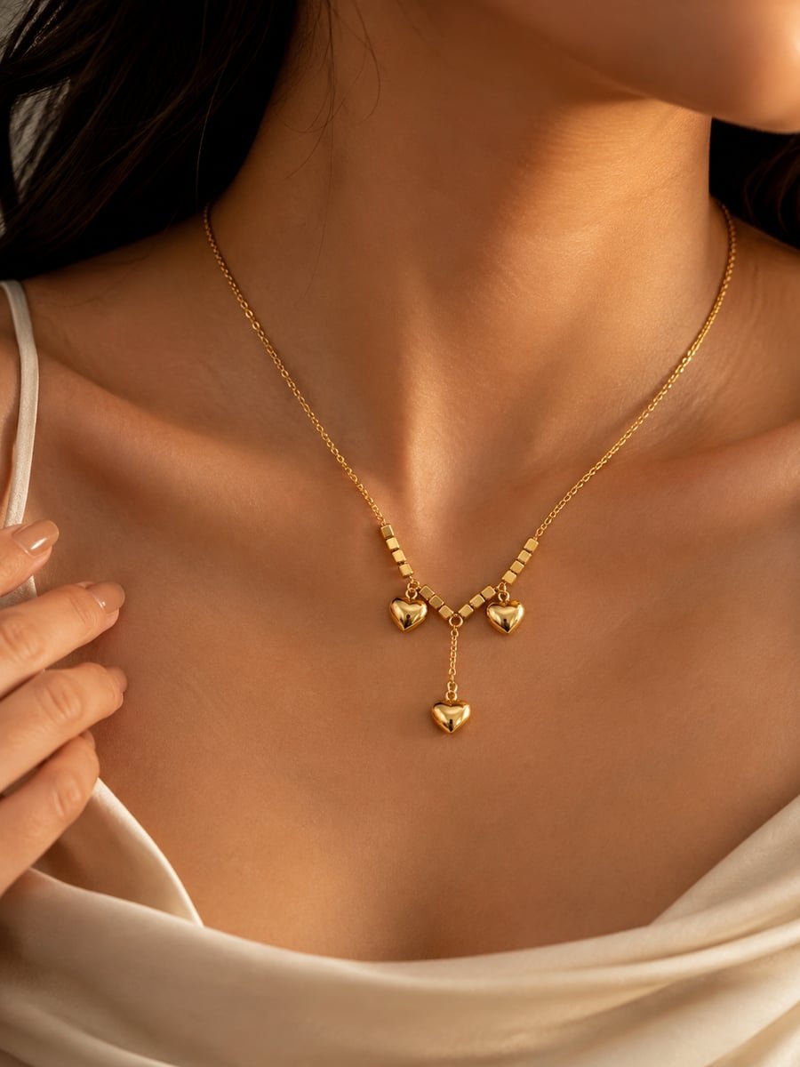 Puffed Heart Y-Necklace – Demi-Fine Gold - view 2