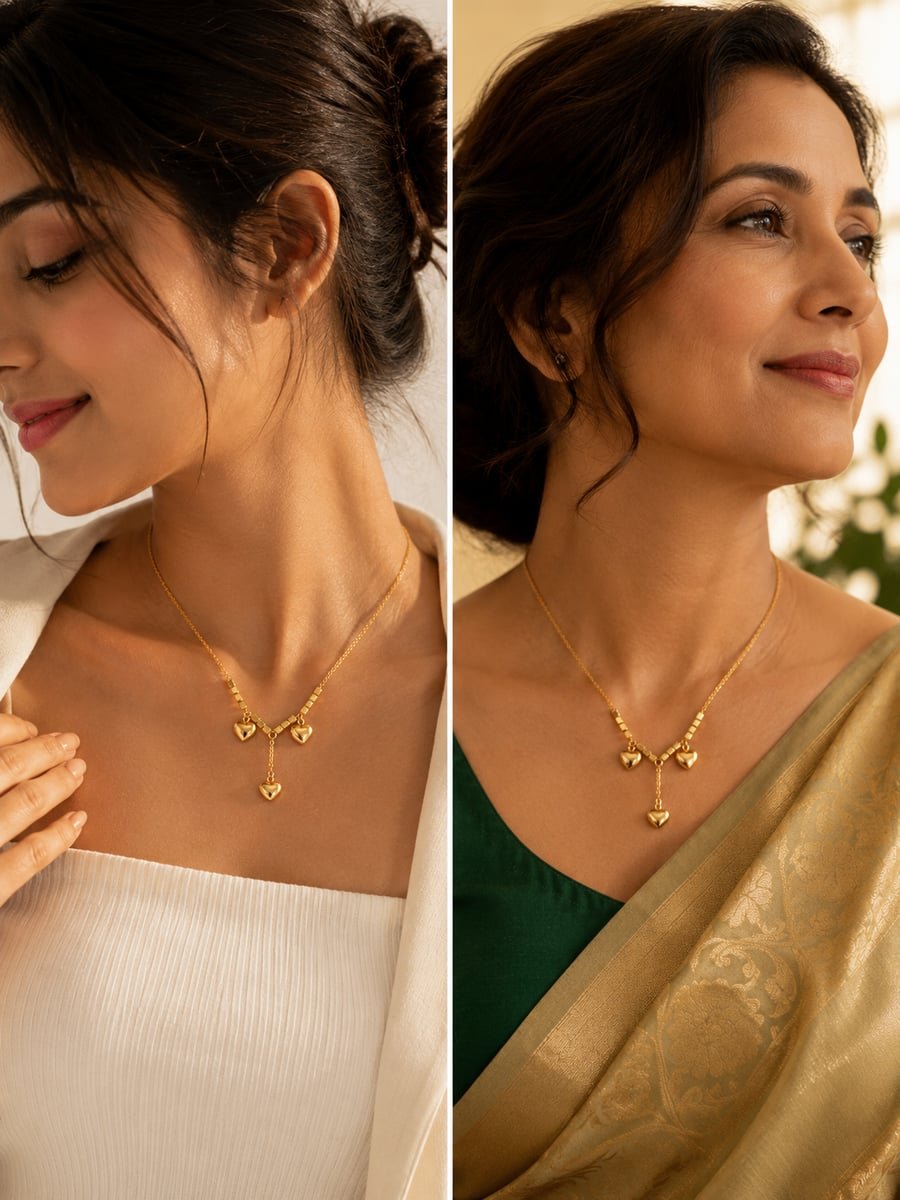 Puffed Heart Y-Necklace – Demi-Fine Gold - view 3