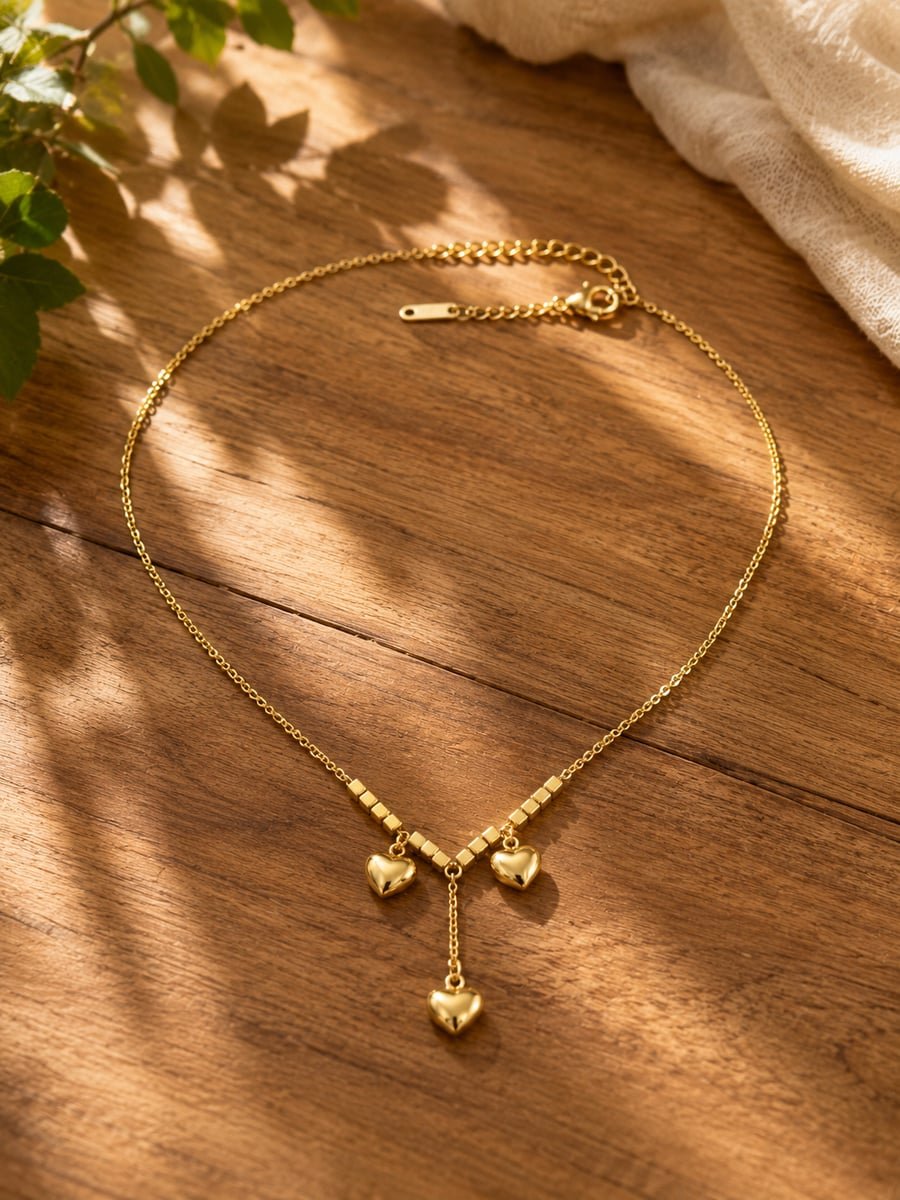 Puffed Heart Y-Necklace – Demi-Fine Gold - view 4