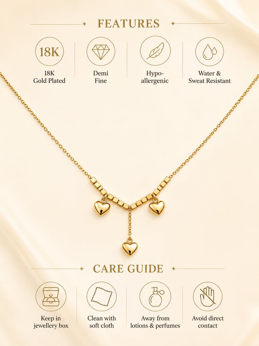 Puffed Heart Y-Necklace – Demi-Fine Gold - view 6