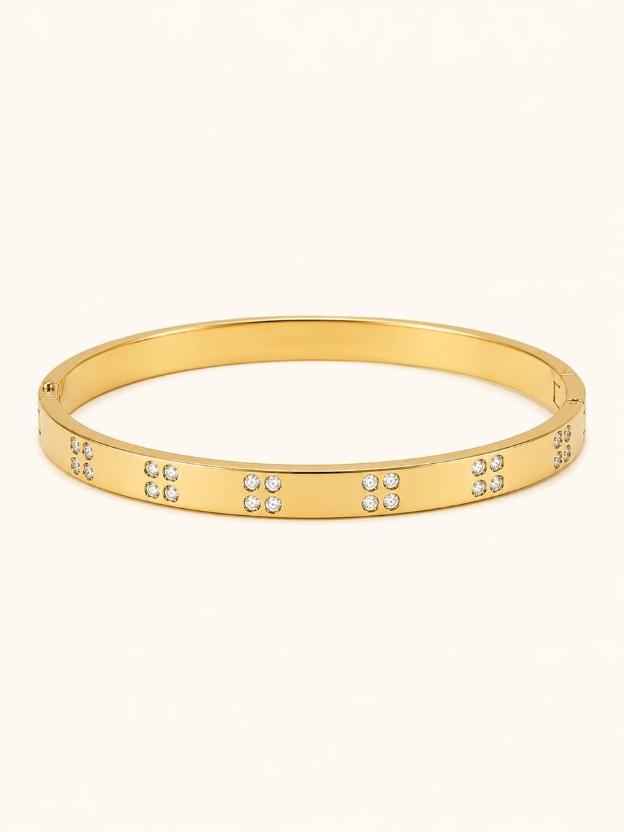 Quad Stone Slim CZ Bangle – 18K Gold Plated