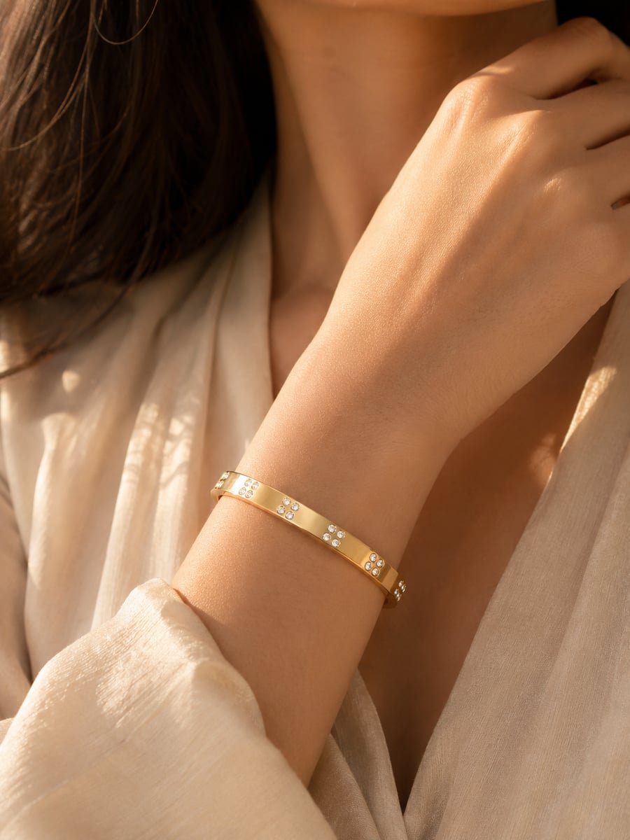 Quad Stone Slim CZ Bangle – 18K Gold Plated - view 2