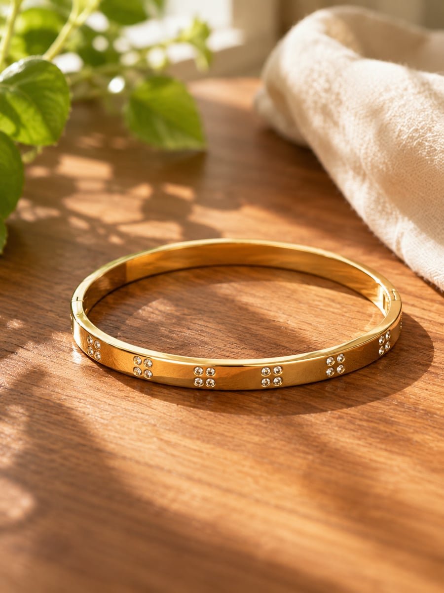 Quad Stone Slim CZ Bangle – 18K Gold Plated - view 4