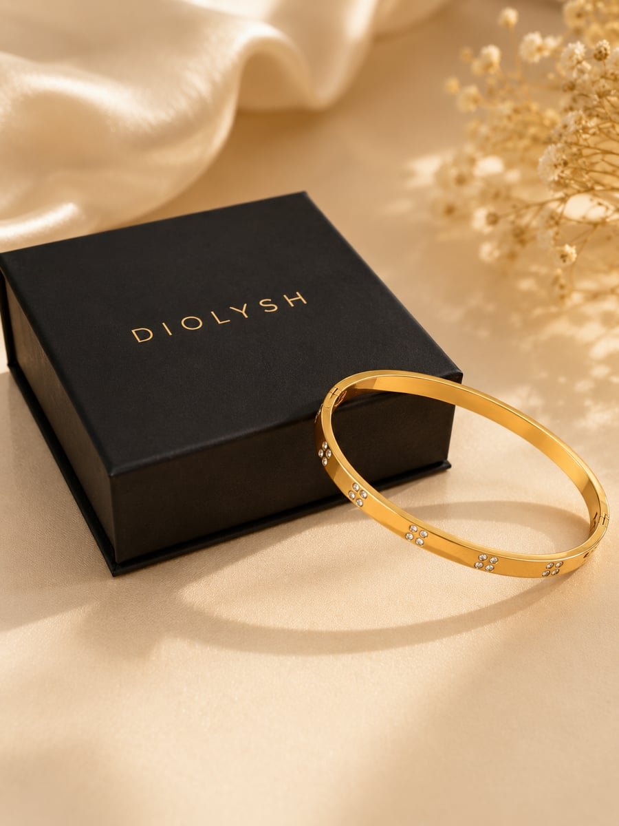 Quad Stone Slim CZ Bangle – 18K Gold Plated - view 5