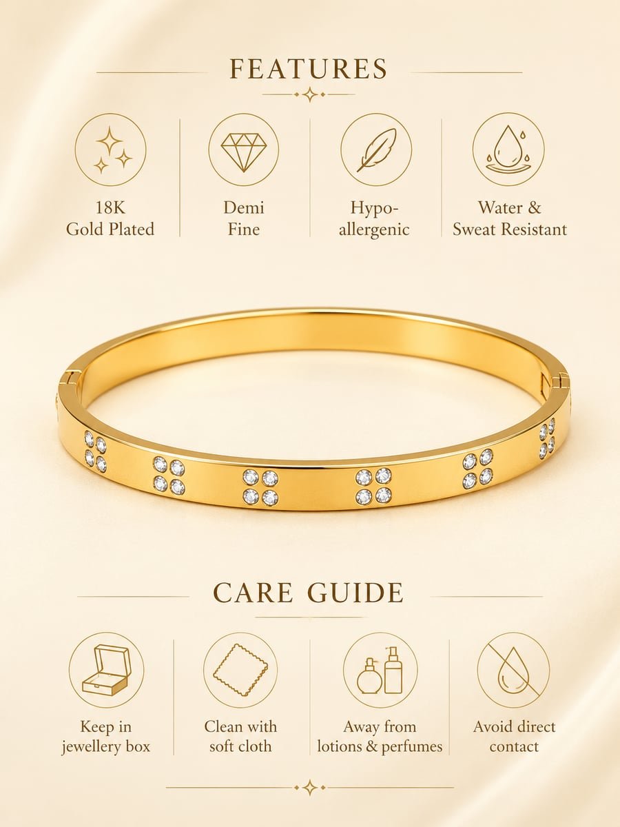 Quad Stone Slim CZ Bangle – 18K Gold Plated - view 6
