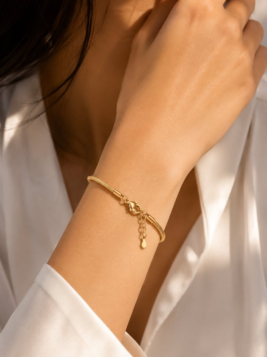 Round Snake Chain Bracelet – 18K Gold Plated - view 2