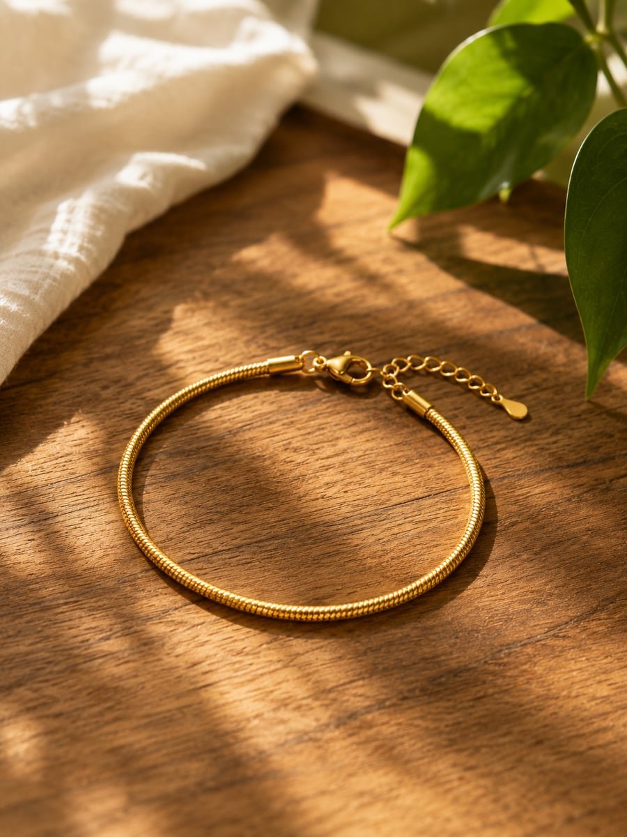 Round Snake Chain Bracelet – 18K Gold Plated - view 4