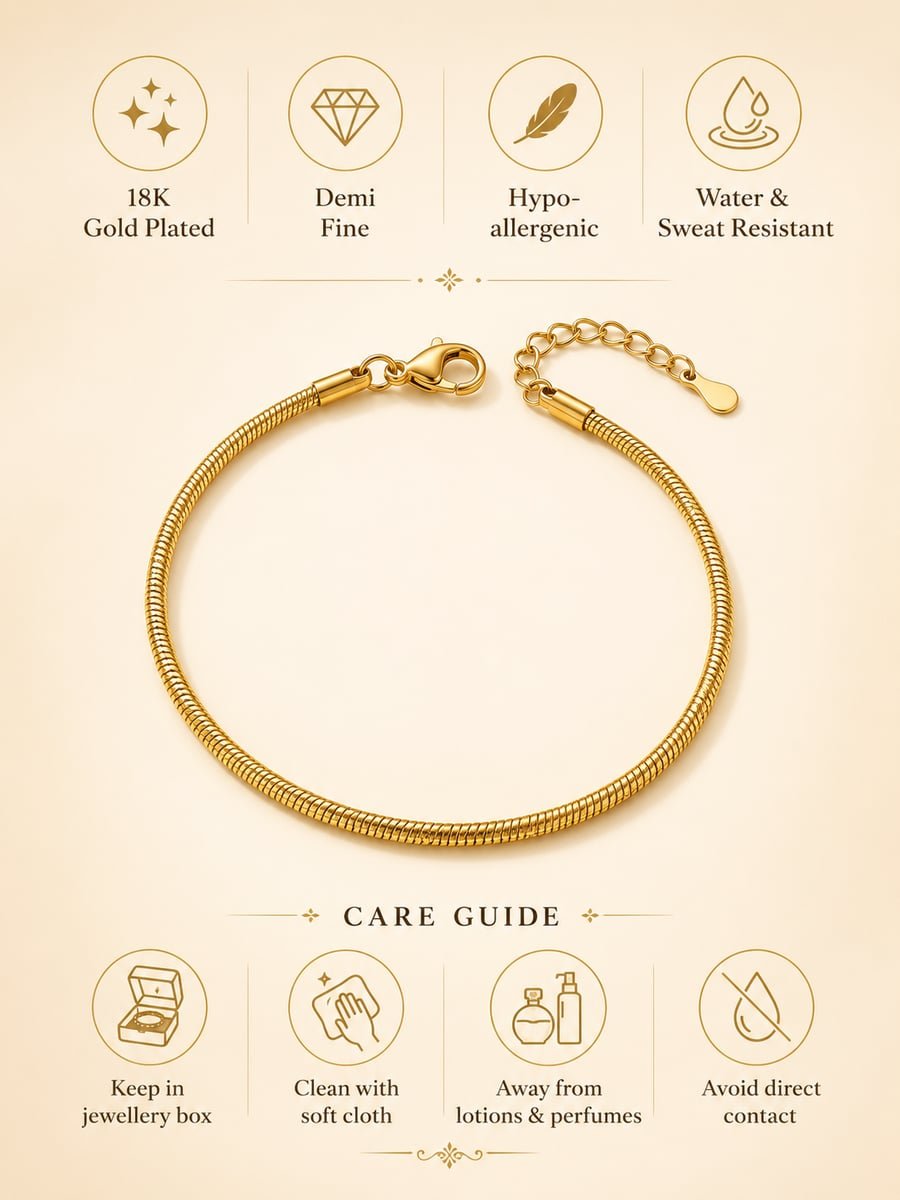 Round Snake Chain Bracelet – 18K Gold Plated - view 6