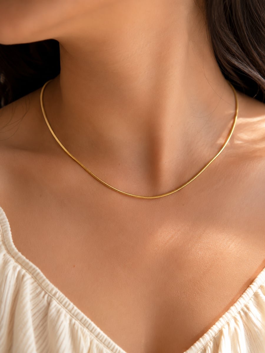 Round Snake Chain Necklace – Anti-Tarnish 18K Gold - view 2