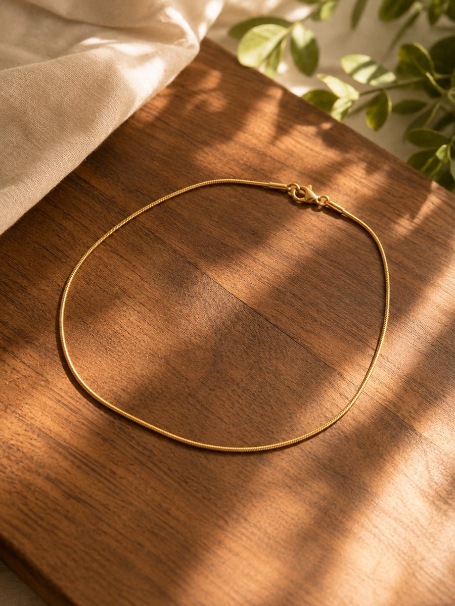 Round Snake Chain Necklace – Anti-Tarnish 18K Gold - view 4
