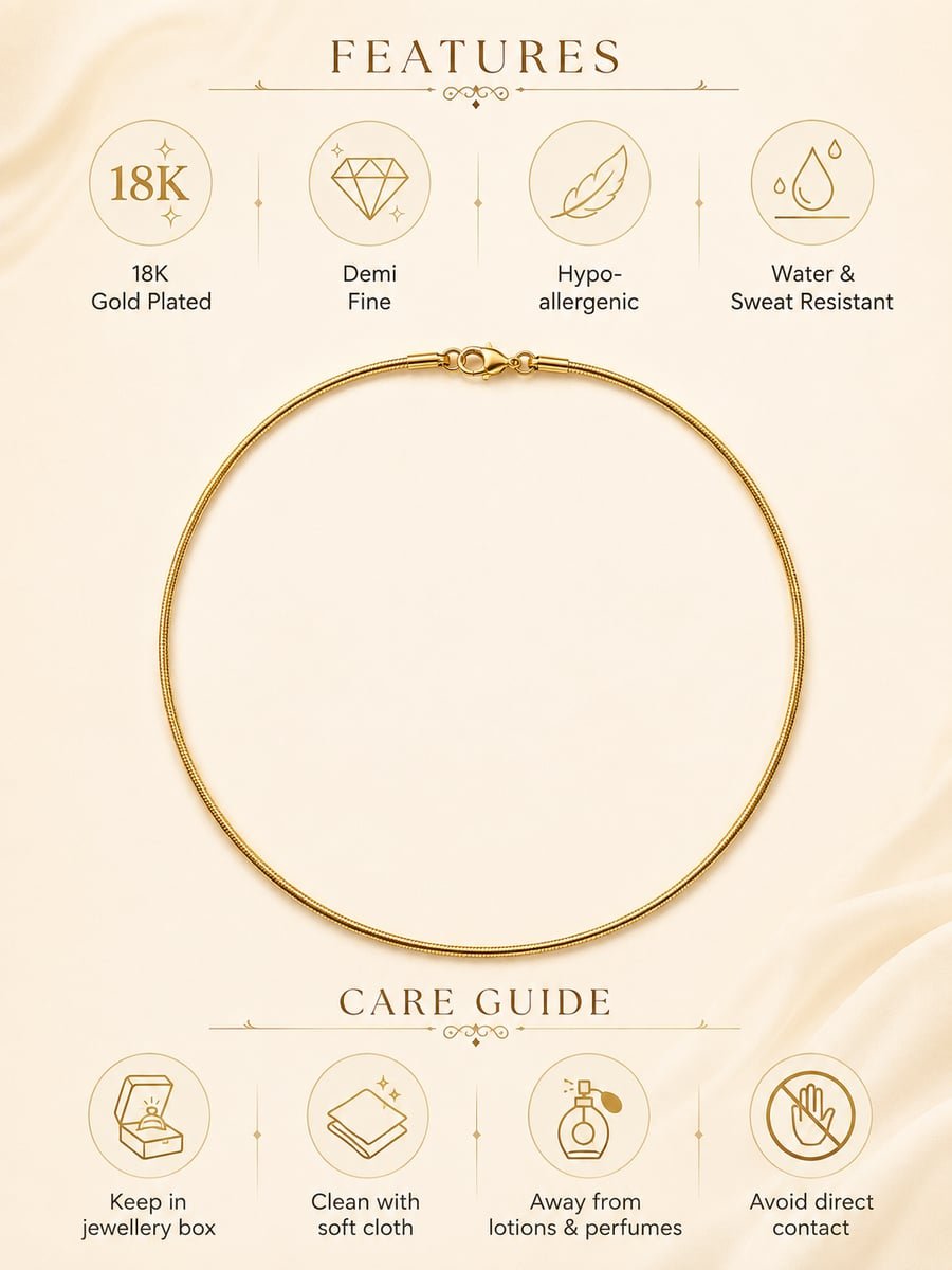Round Snake Chain Necklace – Anti-Tarnish 18K Gold - view 6