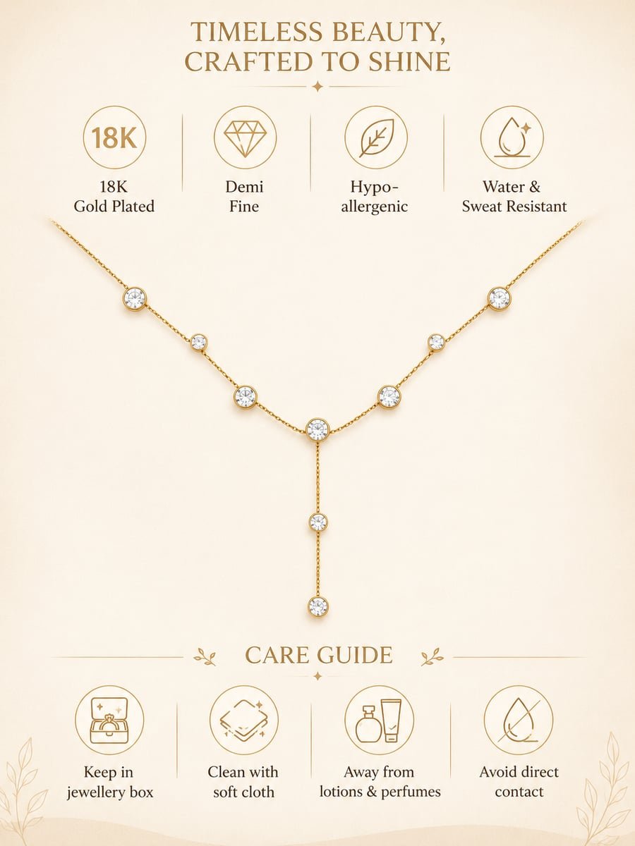Scattered CZ Station Y-Necklace, Anti-Tarnish Gold - view 6