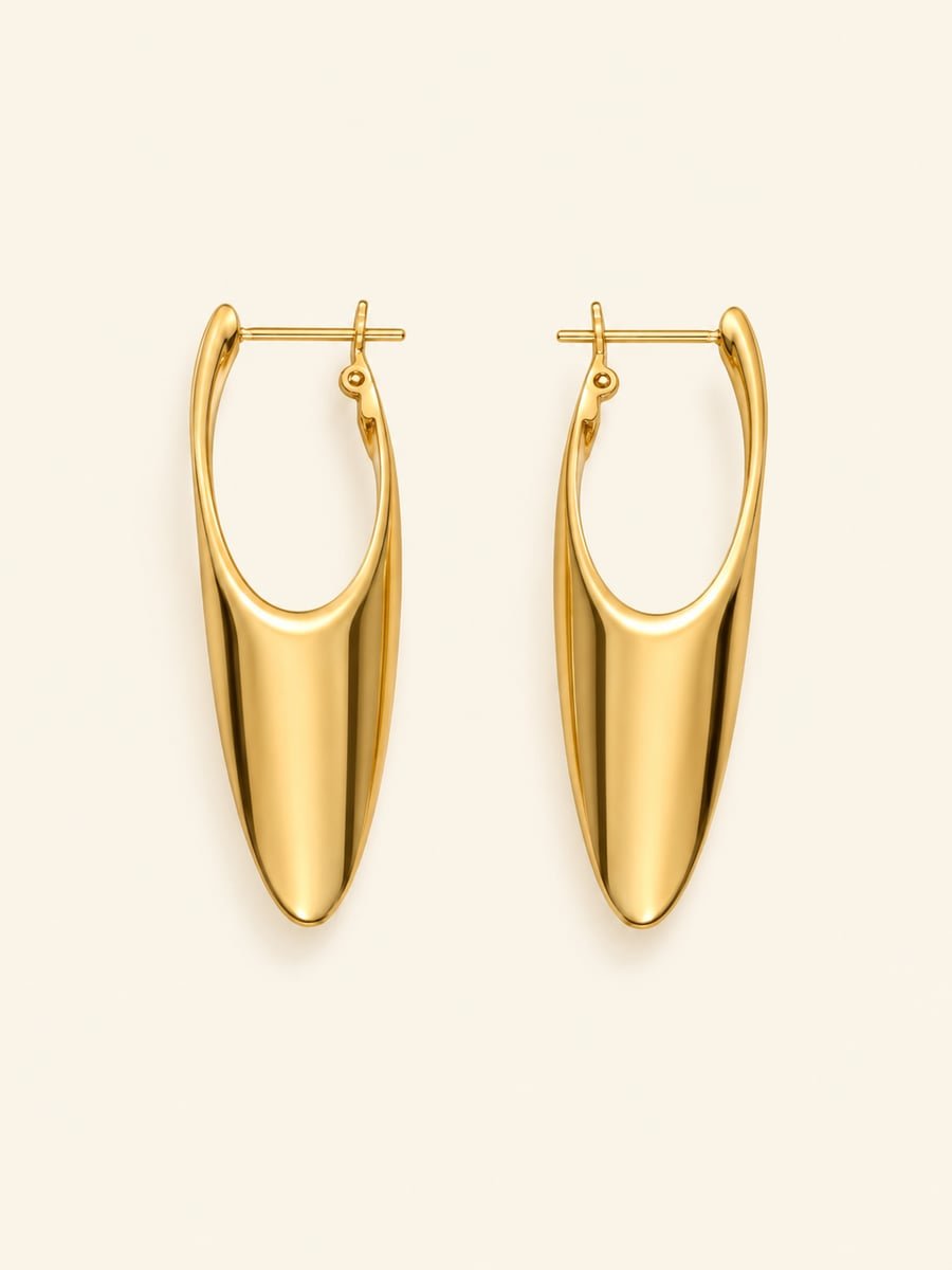 Sculpted Elongated Hoop Earrings – Demi-Fine Gold