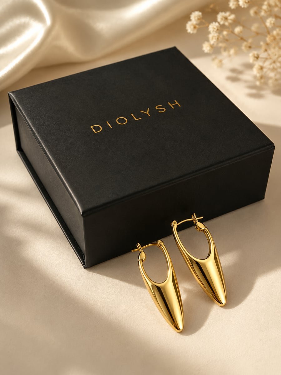Sculpted Elongated Hoop Earrings – Demi-Fine Gold - view 5