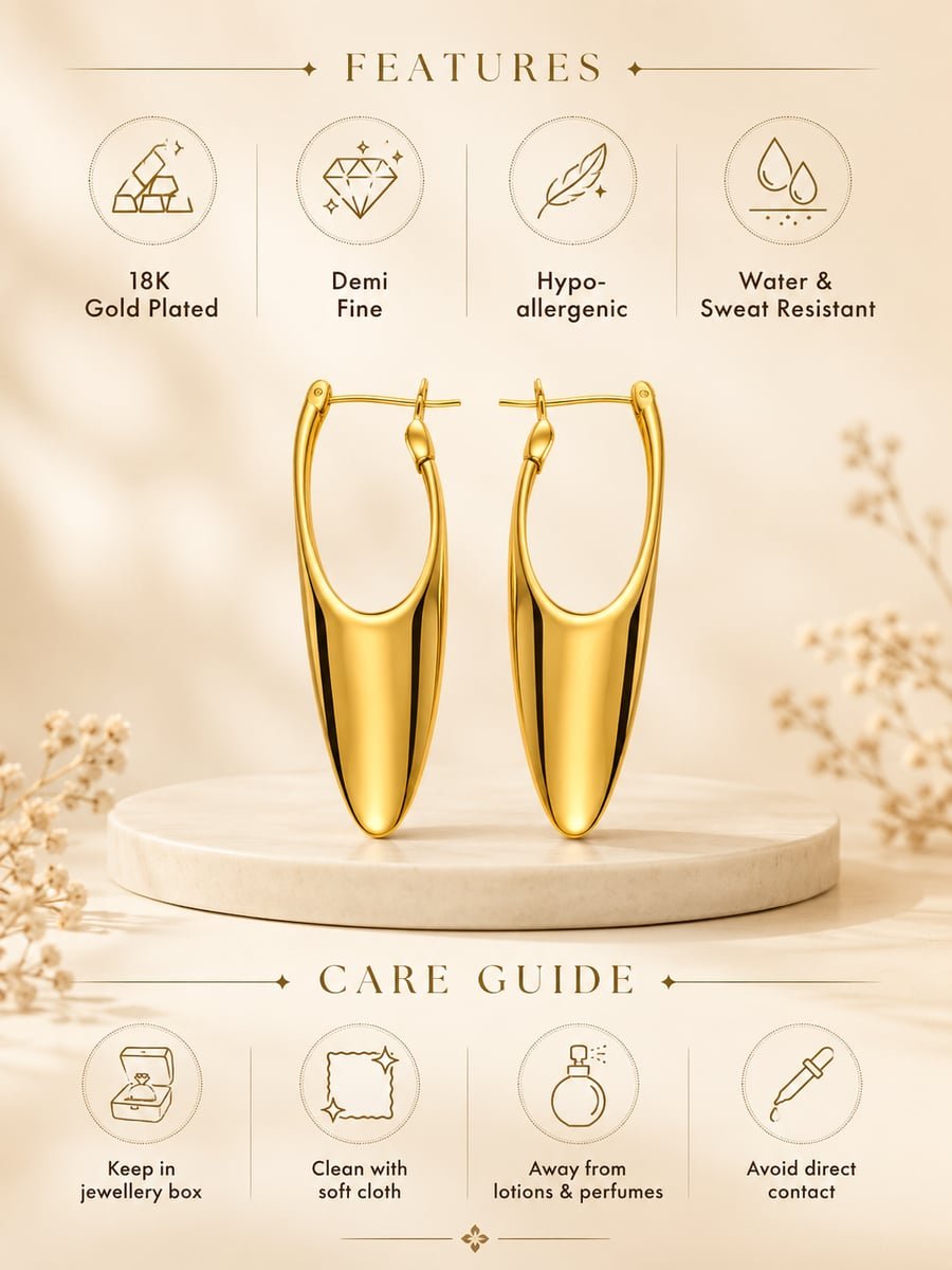 Sculpted Elongated Hoop Earrings – Demi-Fine Gold - view 6