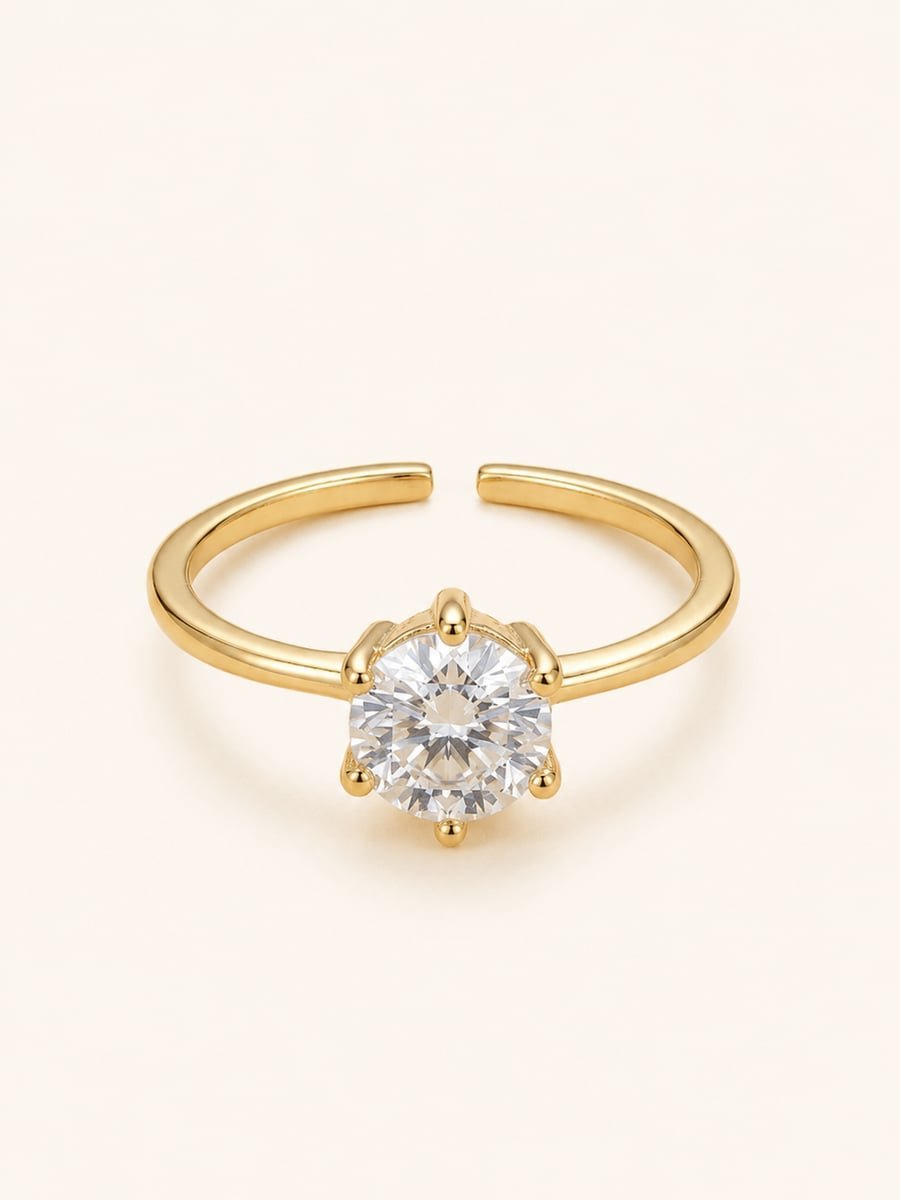 Six-Prong CZ Solitaire Ring – 18K Gold Plated